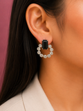 Juhika Black Stone Silver Hoop Earrings for Women | Elegant Statement Earrings