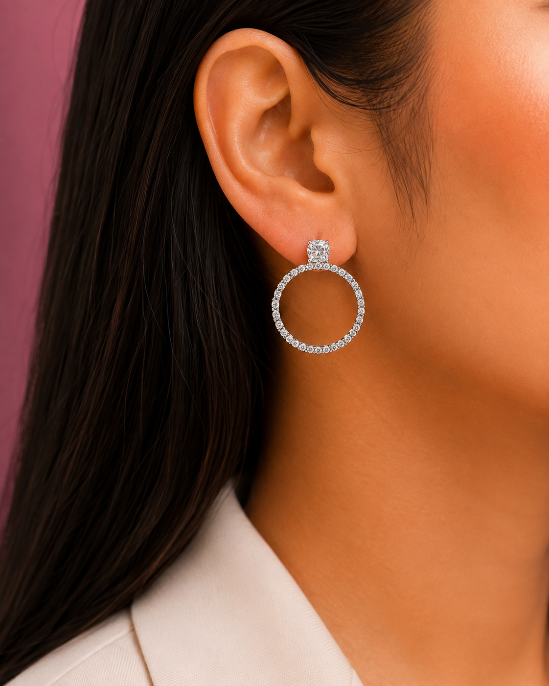 Juhika Silver Crystal Hoop Earrings for Women | Elegant Round Drop Earrings | Statement Jewelry