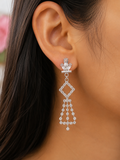 Juhika Silver Geometric Drop Earrings for Women | Elegant Statement Earrings