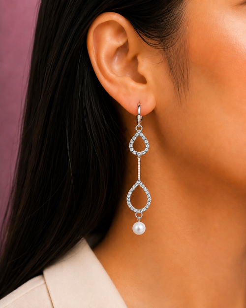 Juhika Teardrop Crystal & Pearl Dangle Earrings