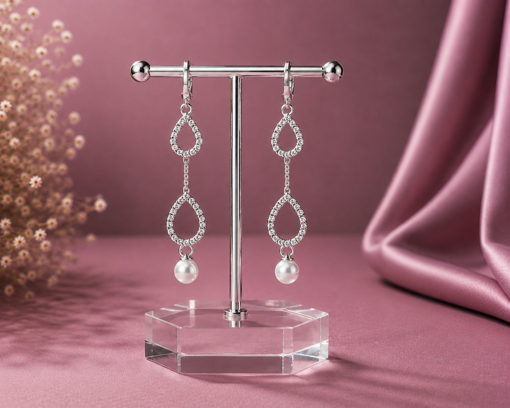 Juhika Teardrop Crystal & Pearl Dangle Earrings