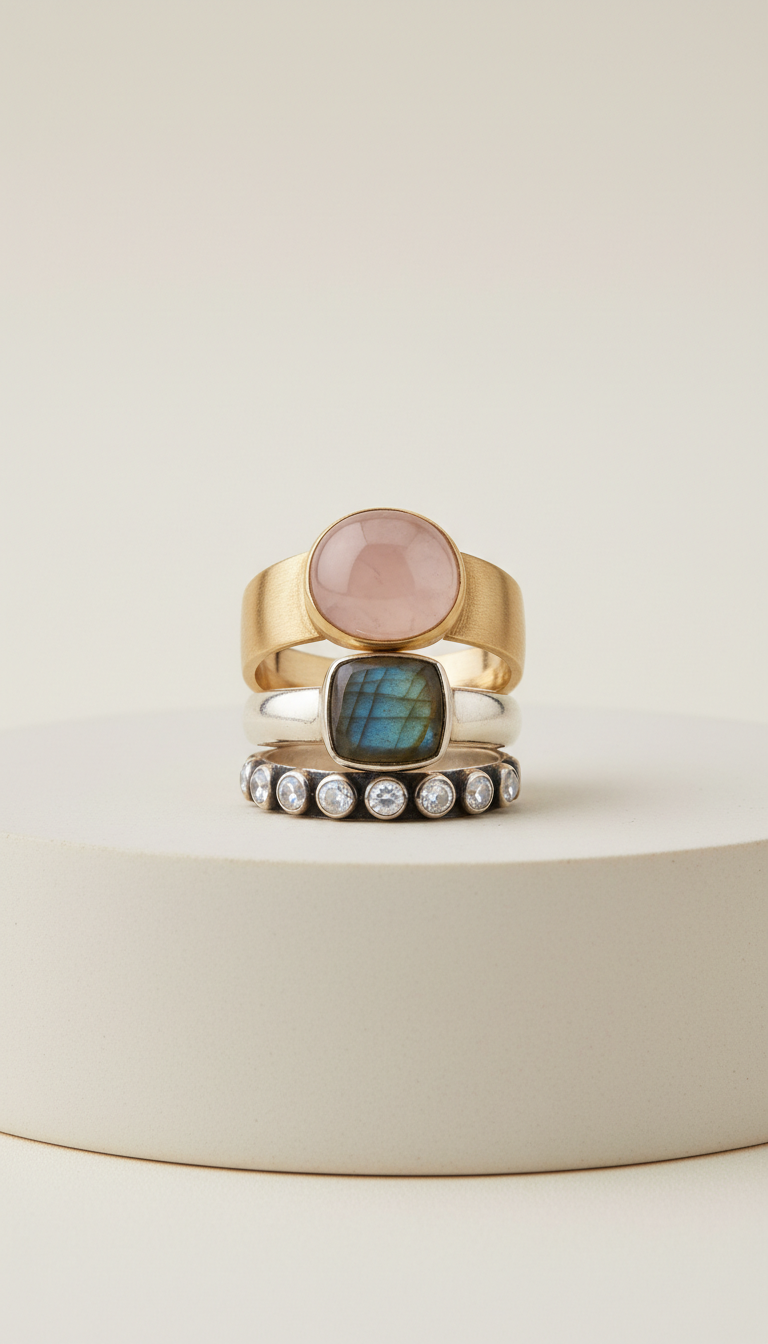 Stacked Rings with Semi-Precious Stones