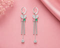 Silver Floral Dangle Earrings for Women with Crystal Drops