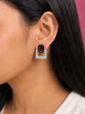 Juhika Brown Stone Square Crystal Stud Earrings for Women | Silver-Tone Earrings