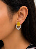 Juhika Yellow Stone Heart Drop Earrings for Women | Silver-Tone Crystal Earrings
