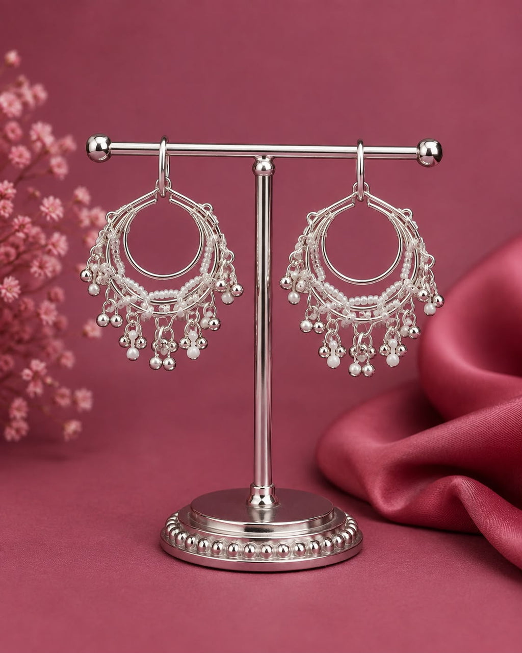 Juhika Silver Pearl Hoop Earrings for Women