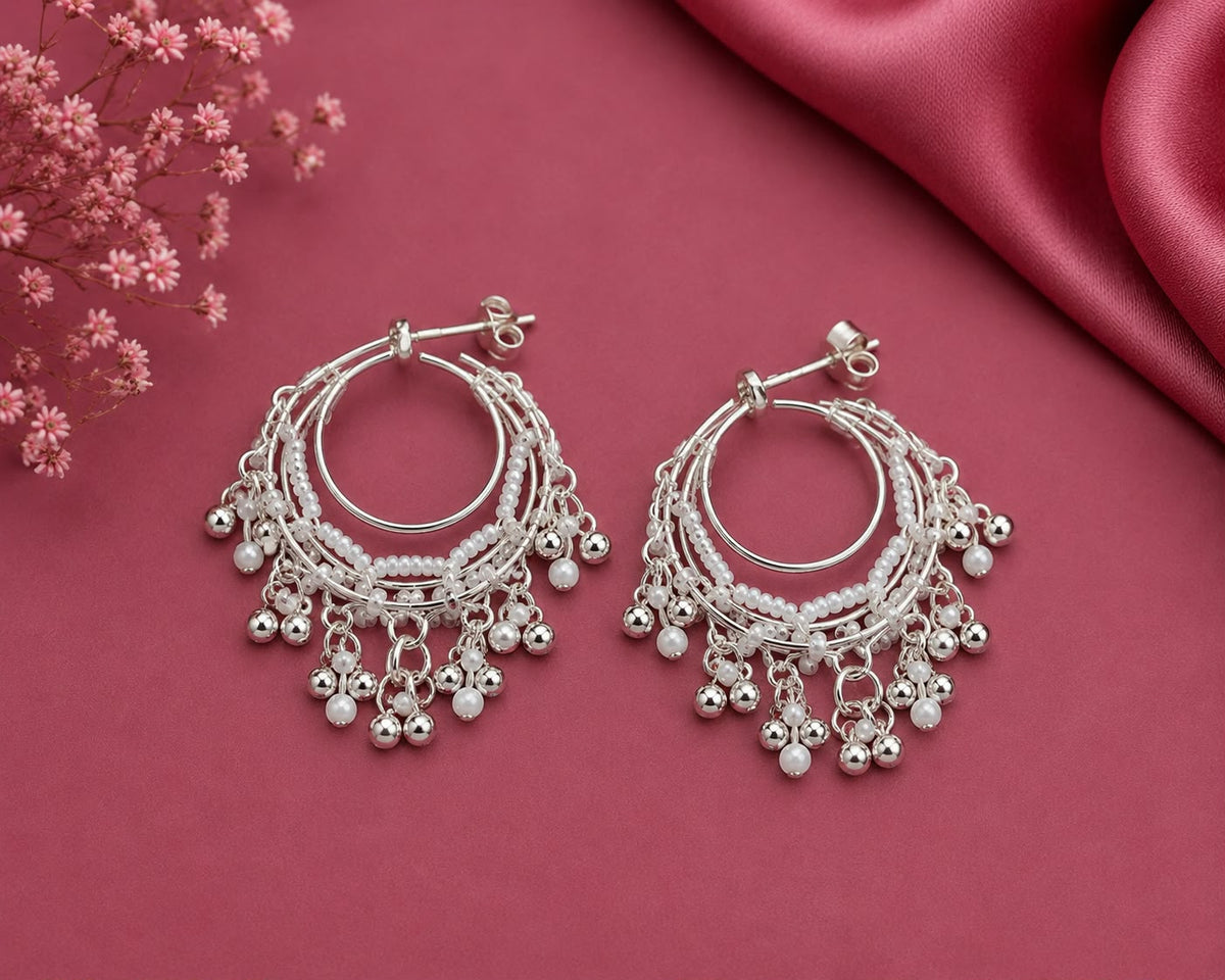 Juhika Silver Pearl Hoop Earrings for Women