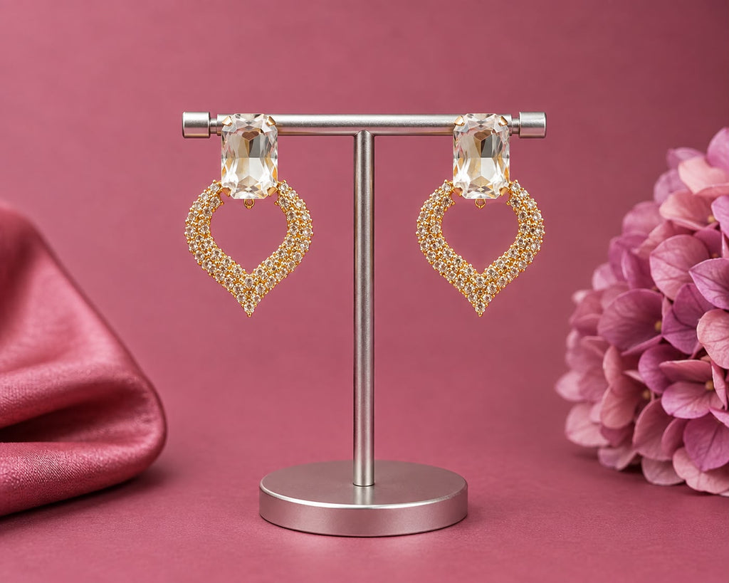 Juhika Gold-Tone Crystal Heart Drop Earrings for Women