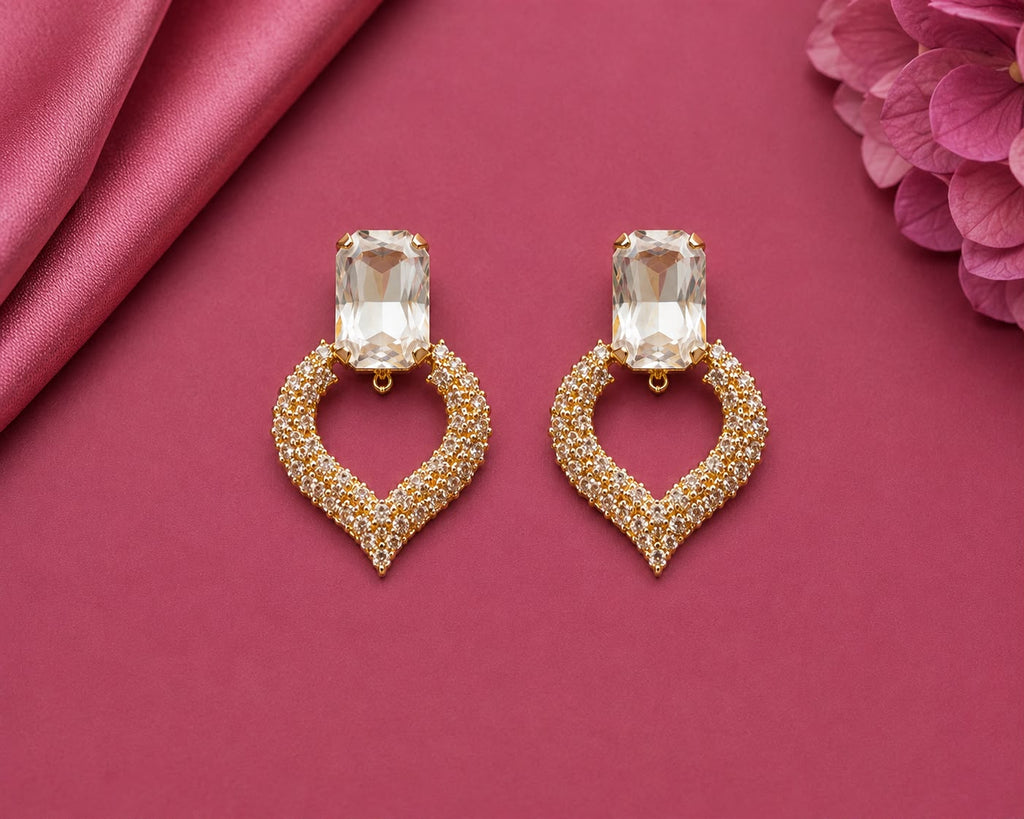 Juhika Gold-Tone Crystal Heart Drop Earrings for Women