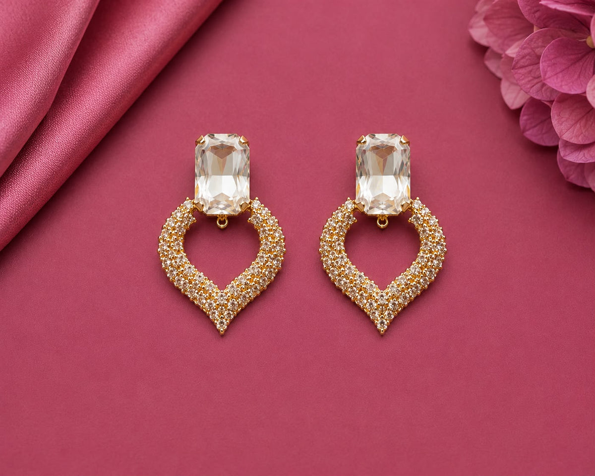 Juhika Gold-Tone Crystal Heart Drop Earrings for Women