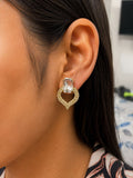 Juhika Gold-Tone Crystal Heart Drop Earrings for Women