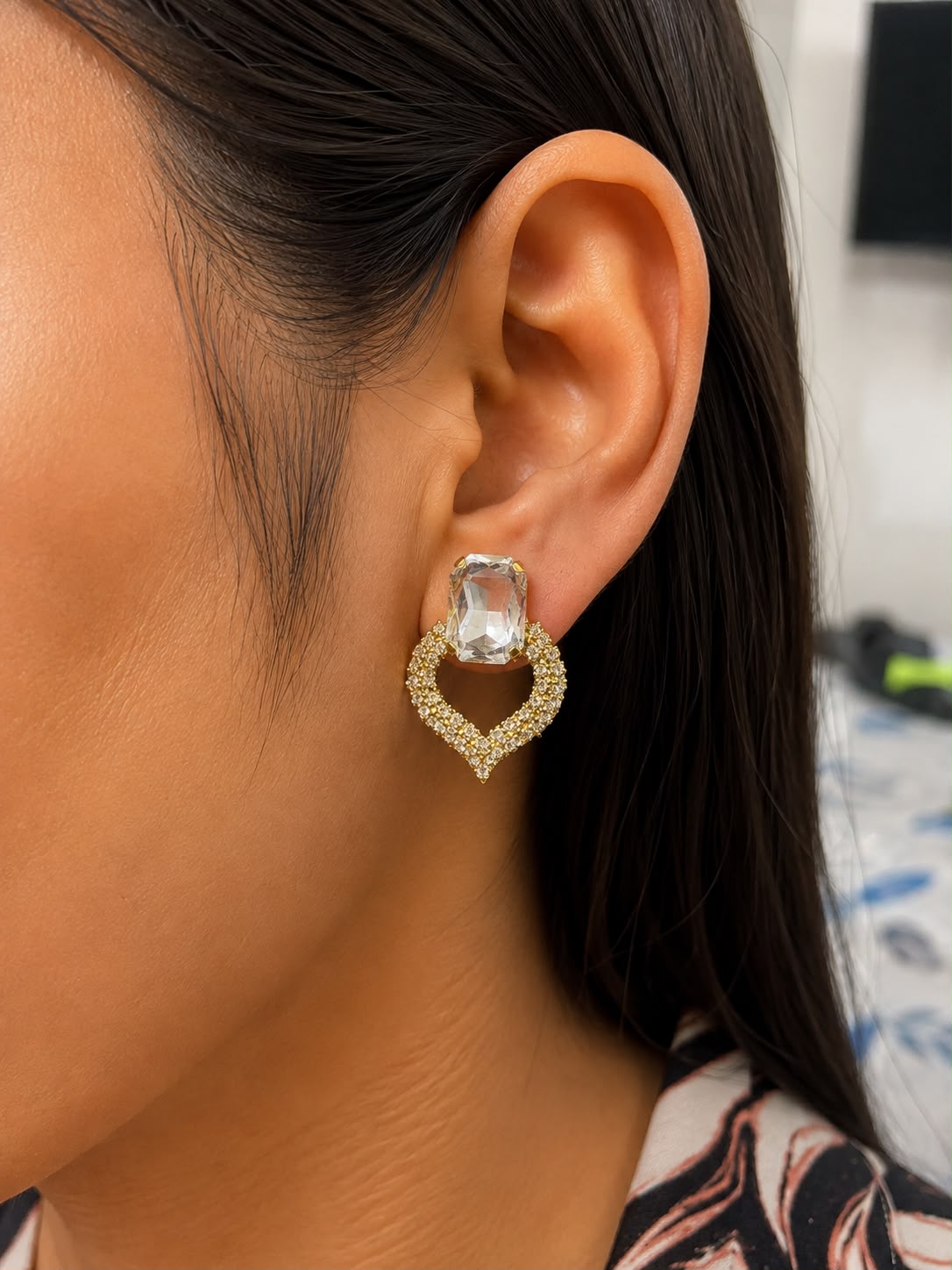 Juhika Gold-Tone Crystal Heart Drop Earrings for Women