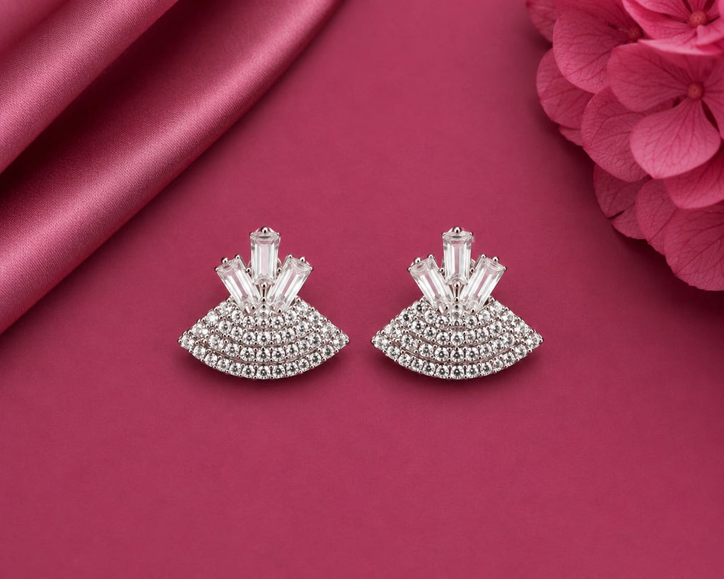 Juhika Silver-Tone Crystal Fan Drop Earrings for Women