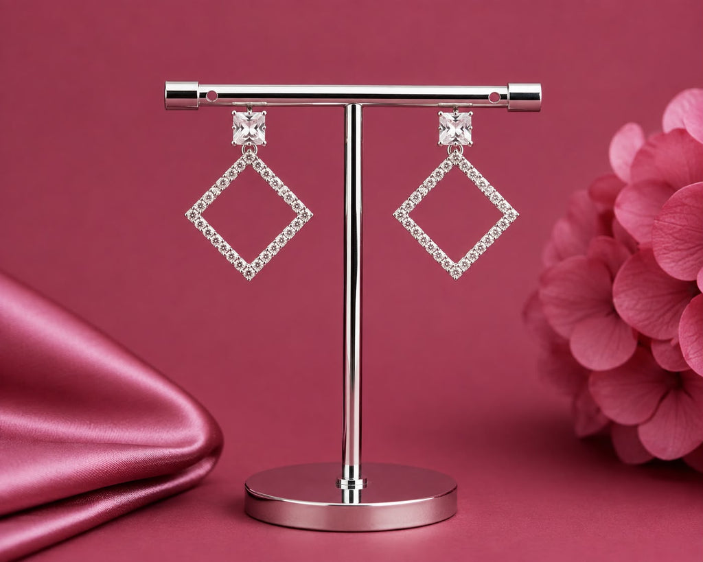 Juhika Silver-Tone Square Crystal Drop Earrings for Women