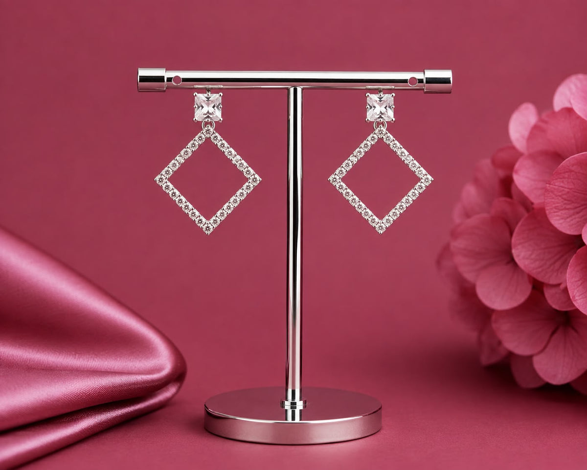 Juhika Silver-Tone Square Crystal Drop Earrings for Women