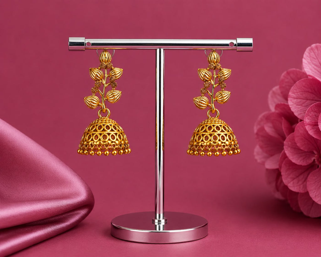 Juhika Gold-Tone Floral Jhumka Earrings for Women