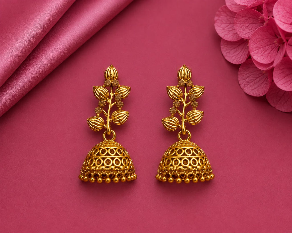 Juhika Gold-Tone Floral Jhumka Earrings for Women