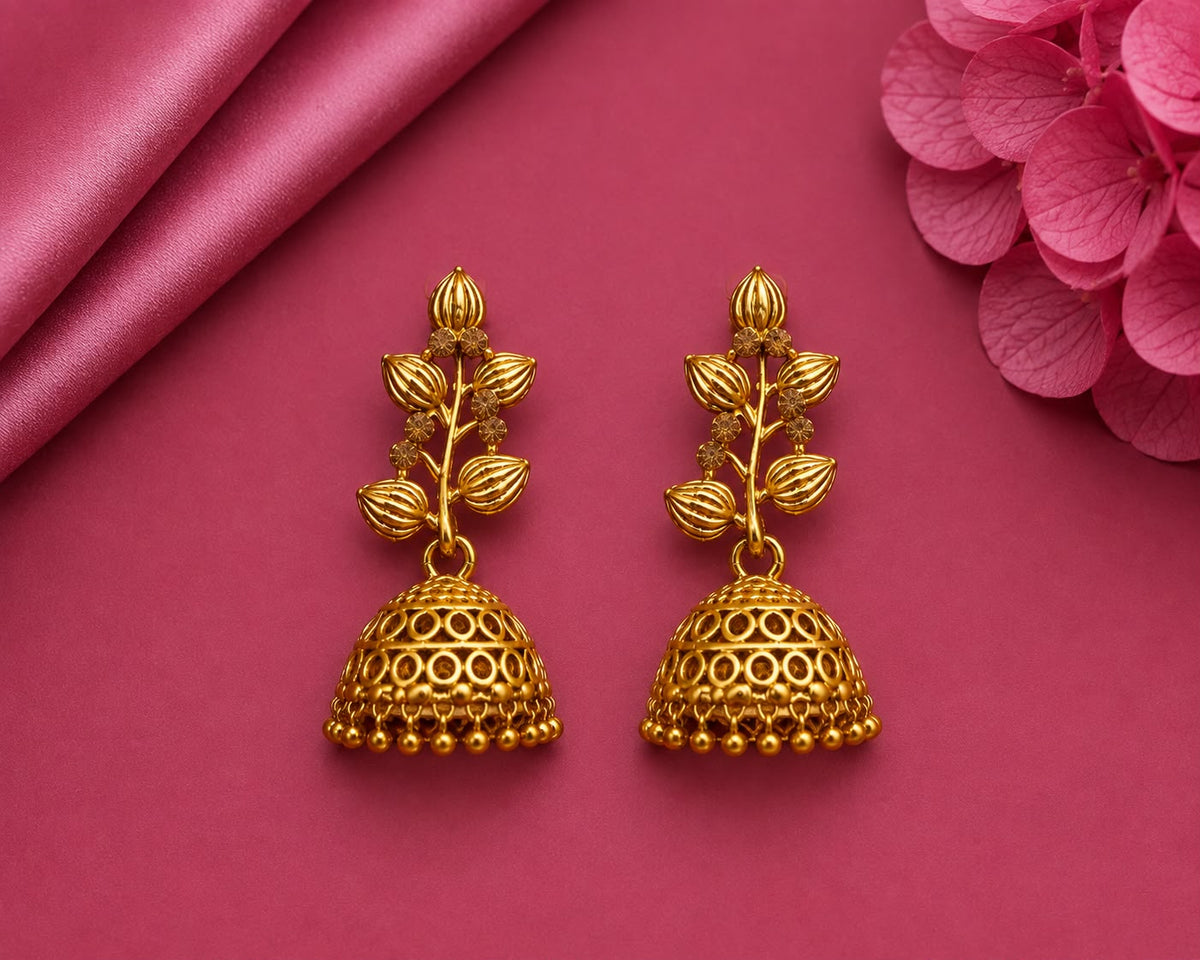 Juhika Gold-Tone Floral Jhumka Earrings for Women