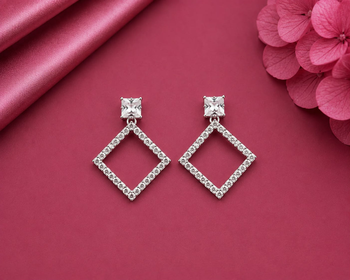 Juhika Silver-Tone Square Crystal Drop Earrings for Women