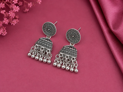 Juhika Oxidized Silver Jhumka Earrings for Women | Traditional Statement Earrings
