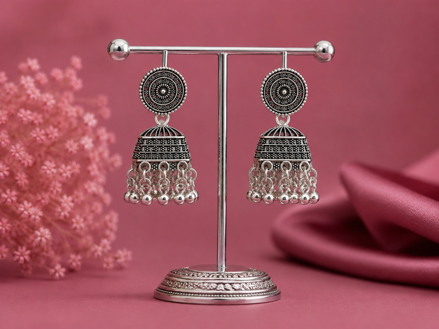 Juhika Oxidized Silver Jhumka Earrings for Women | Traditional Statement Earrings